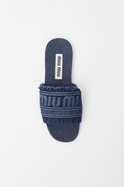 Miu Miu // Dark Wash Denim Logo Slide – VSP Consignment