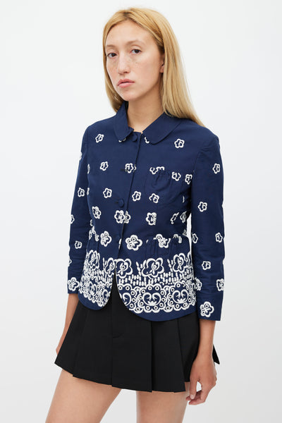 Clara Embroidered Jacket - Navy, Embroidered Flower