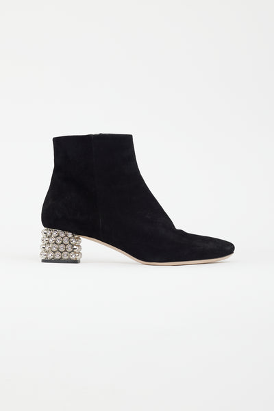 Miu Studded Suede Booties Miu Miu // Black Suede Crystal