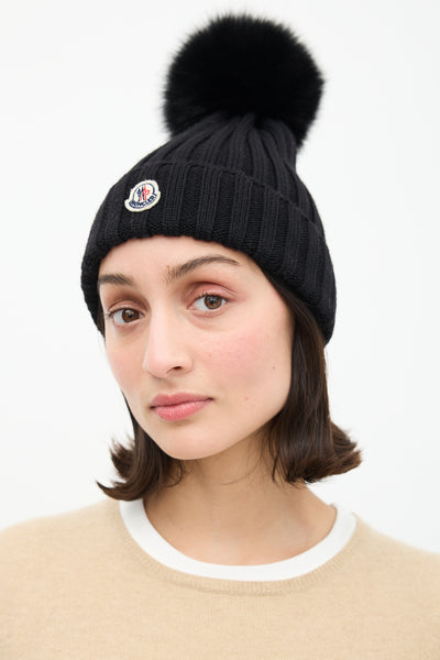 Moncler // Black Ribbed Pom Pom Beanie – VSP Consignment