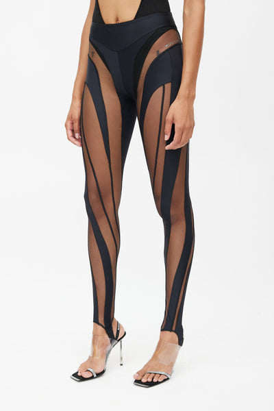 Thierry Mugler Black Sheer Spiral Leggings - ShopStyle