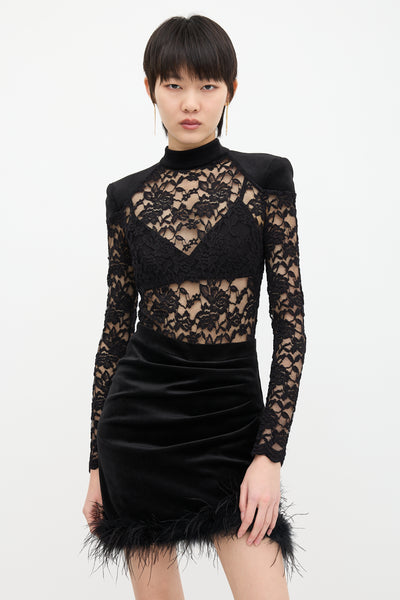 Nadine Merabi // Lace & Feather Hem Dress – VSP Consignment