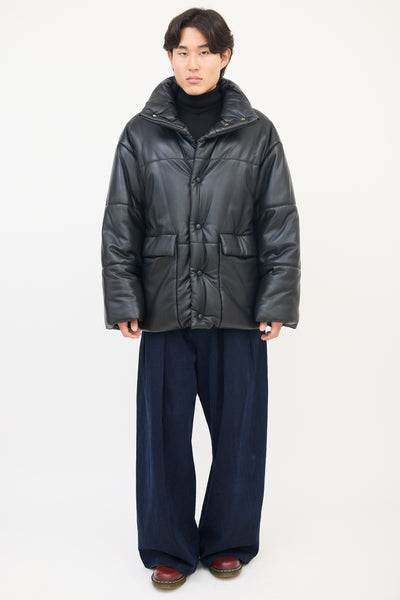 Nanushka // Black Faux Leather Hide Puffer Jacket – VSP