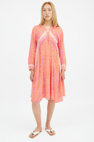 Natalie Martin Orange & Fuchsia Printed Fiore Dress
