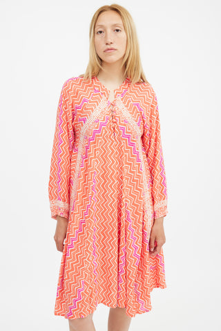 Natalie Martin Orange & Fuchsia Printed Fiore Dress