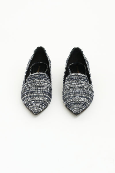 Nicholas Kirkwood Casati Faux Pearl-embellished Tweed Loafers In Dark Blue
