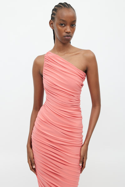 Norma fashion Kamali Diana Asymmetrical Gown M Papaya Pink One Shoulder Bodycon