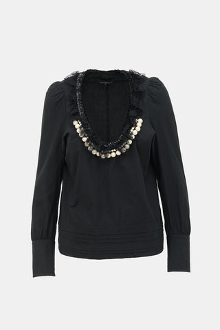 【tricot COMMEdesGARÇONS】Gathered blouse Comme des Garçons // Tricot Embellished Blouse – VSP Consignment