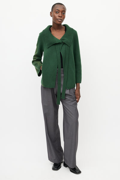 Oscar de la Renta // Green Wool & Cashmere Tie Cardigan – VSP