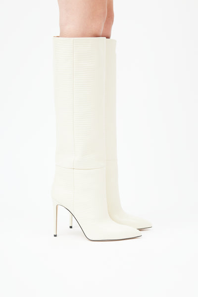 Cream Textured Knee High Boot