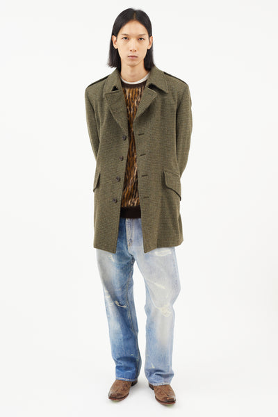 Green Wool Check Trench Coat