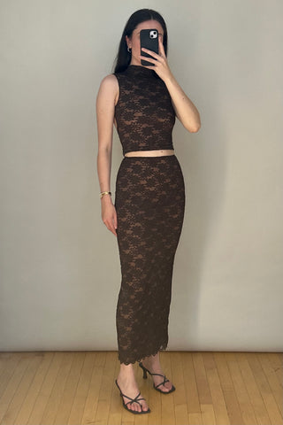 Brown Floral Lace Co-Ord Set