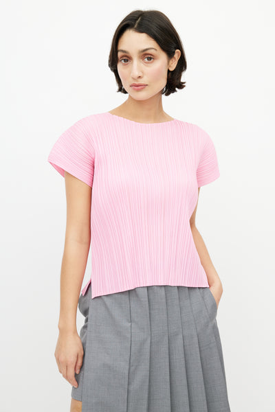 Pink Plisse Short Sleeve Top