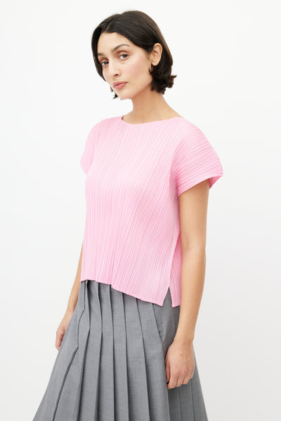 Pleats Please Issey Miyake // Pink Plisse Short Sleeve Top – VSP