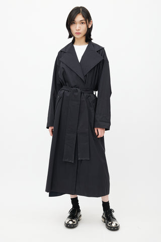 Black Nylon Trench Belted Coat