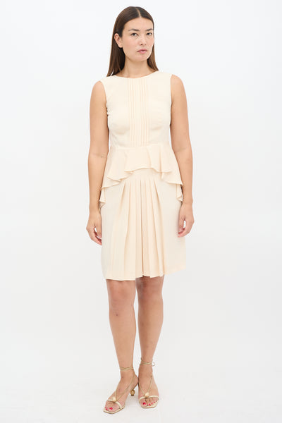 Prada // Beige Silk Pleated Front Peplum Midi Dress – VSP Consignment