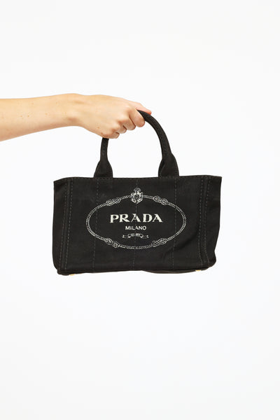 PRADA Canapa bag Tote Bag canvas With shoulder strap color black