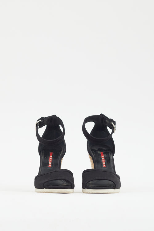 Prada Black Canvas Wedge Heel Sandal