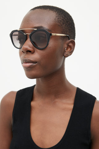 Prada // Black Gold SPR12Q Round Sunglasses – VSP Consignment