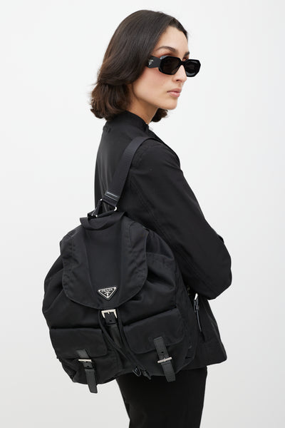 Prada Black Nylon Large Logo Backpack VSP Consignment