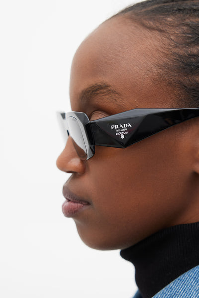 Prada // Black Silver PR17WS Rectangular Sunglasses – VSP