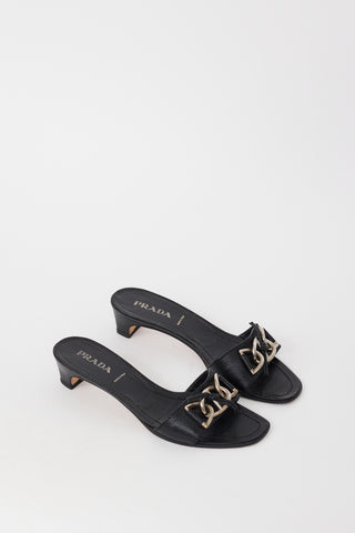 Prada Black & Silver Chain Leather Heel