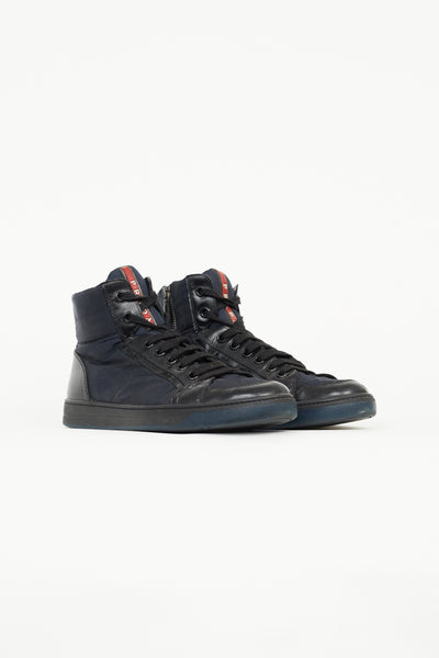 Black & Navy Patent & Nylon High Top Sneaker