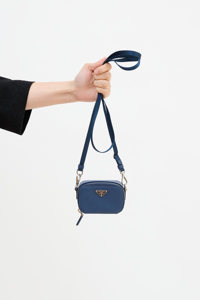 Prada // Blue Saffiano Leather Mini Travel Pouch – VSP Consignment