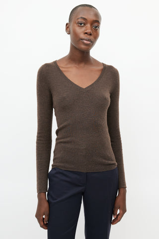 Brown Cashmere V-Neck Sweater