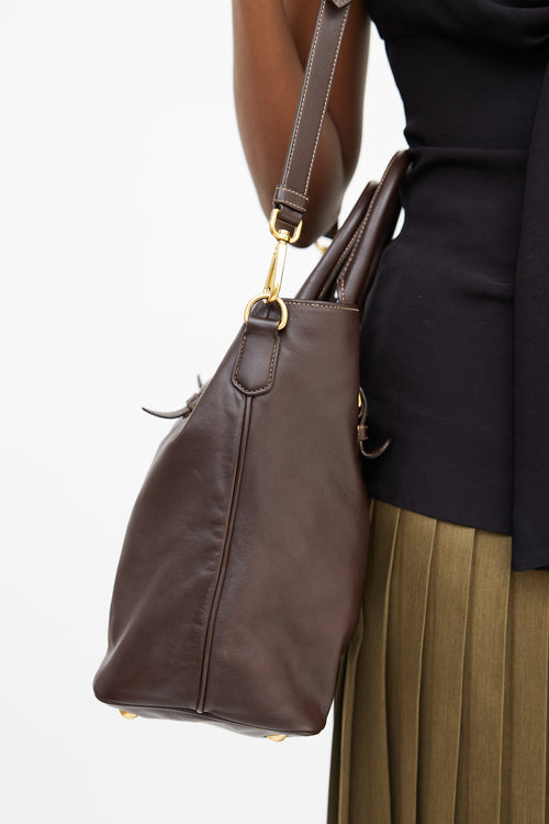 Prada Brown & Gold Leather Shopping Tote Bag
