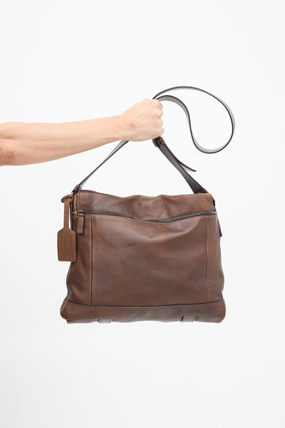 バッグ PRADA leather messenger bag dark brown