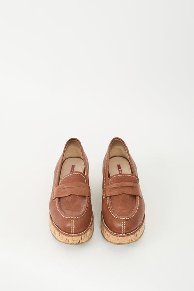 Prada // Brown Leather Cork Plaform Penny Loafer – VSP Consignment