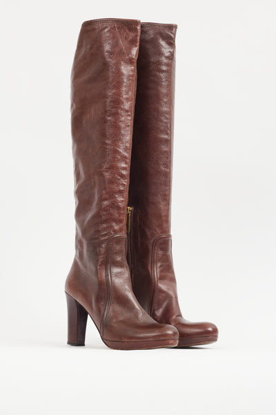 Prada // Brown Crackled Leather Knee High Boot – VSP Consignment