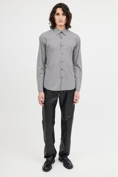 Grey Cotton Pattern Long Sleeve Shirt