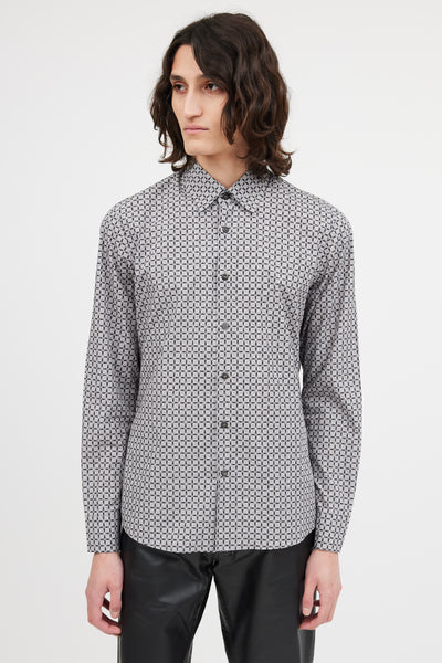 Grey Cotton Pattern Long Sleeve Shirt