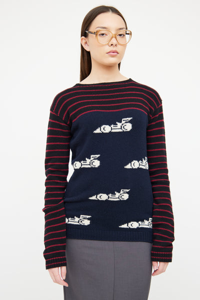 Navy & Multi Racecar Knit Sweater