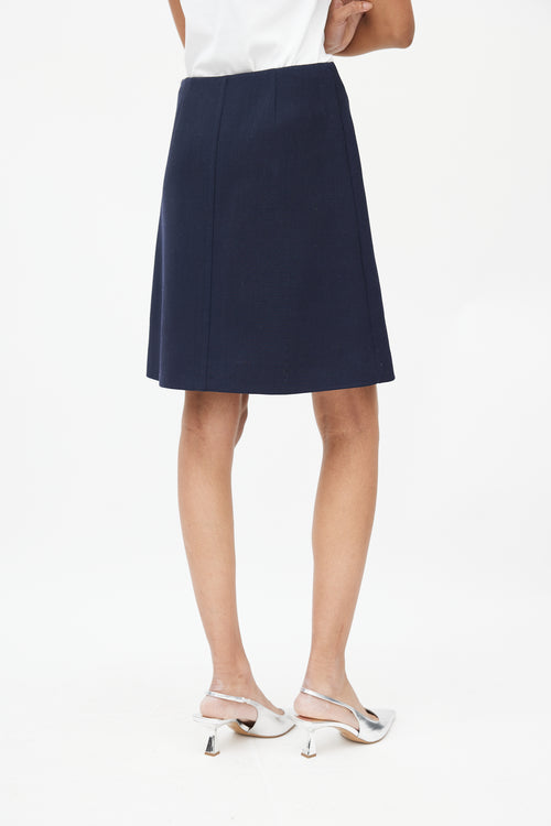 Prada Navy Wool Midi Skirt