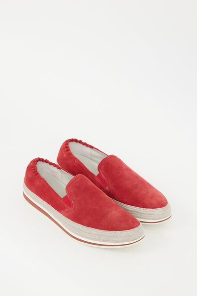 Prada // Red Suede Saint Tropez Slip On Sneaker – VSP 