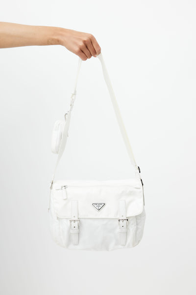 White Re-Nylon Shoulder Bag