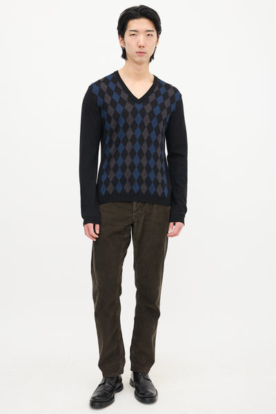 Prada // Wool Argyle V-Neck Sweater – VSP Consignment