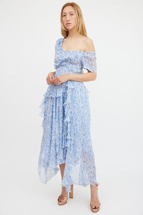 Preen Blue & White Floral Ruffle Dress