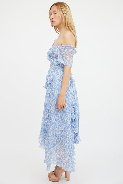 Preen Blue & White Floral Ruffle Dress