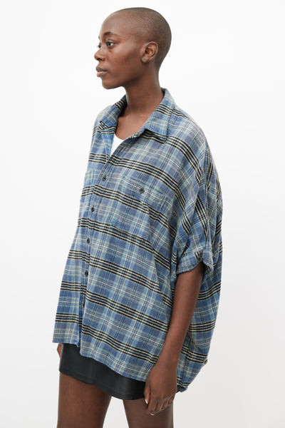 R13 Blue Multicolour Plaid Oversized Shirt VSP Consignment