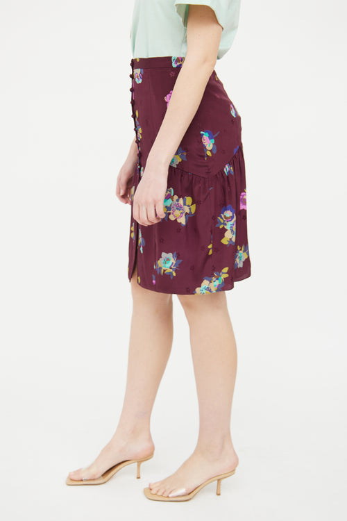 Rebecca Taylor Burgundy Silk Floral Skirt