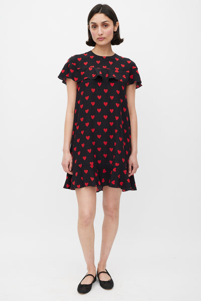 open lace back dress Red Valentino // Black & Red Silk Heart Printed Dress – VSP Consignment
