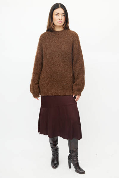 Brown Wool Boucle Knit Sweater
