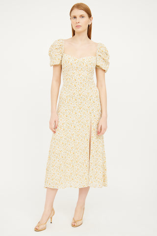 Reformation Yellow Floral Puff Sleeve Dress
