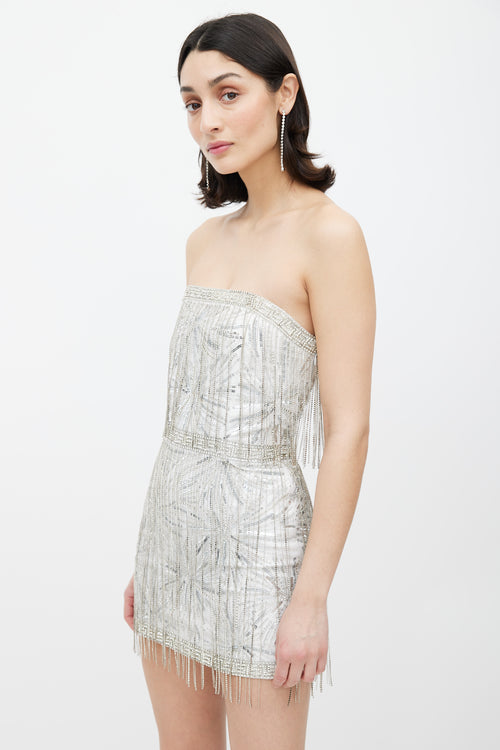 Retrofête Silver Embellished Strapless Mini Dress