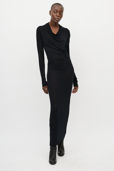 Rick Owens // Black Draped Front Long Sleeve Maxi Dress – VSP Consignment