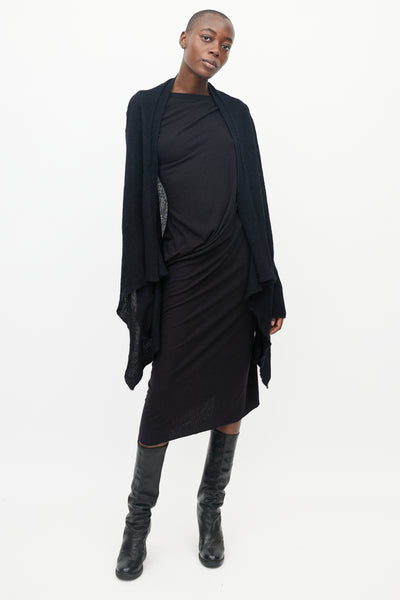 Rick Owens // Black Knitted Ribbed Sleeve Open Cardigan – VSP